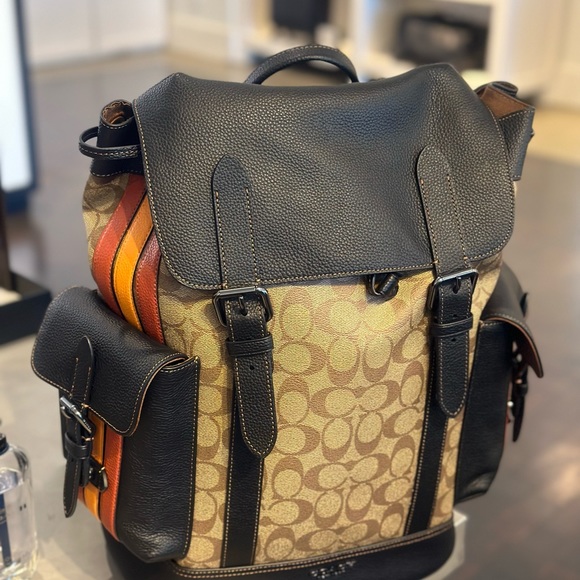 Coach Hudson Backpack In Signature Canvas With Varsity Stripe - Picture 11 of 12
